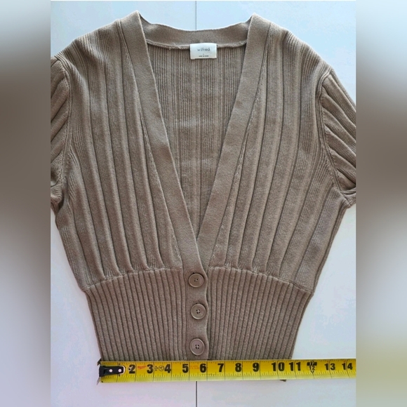 Wilfred Plunge Front Cardigan Merino Wool Blend Three Button Front In Brown Sz L - Picture 10 of 14